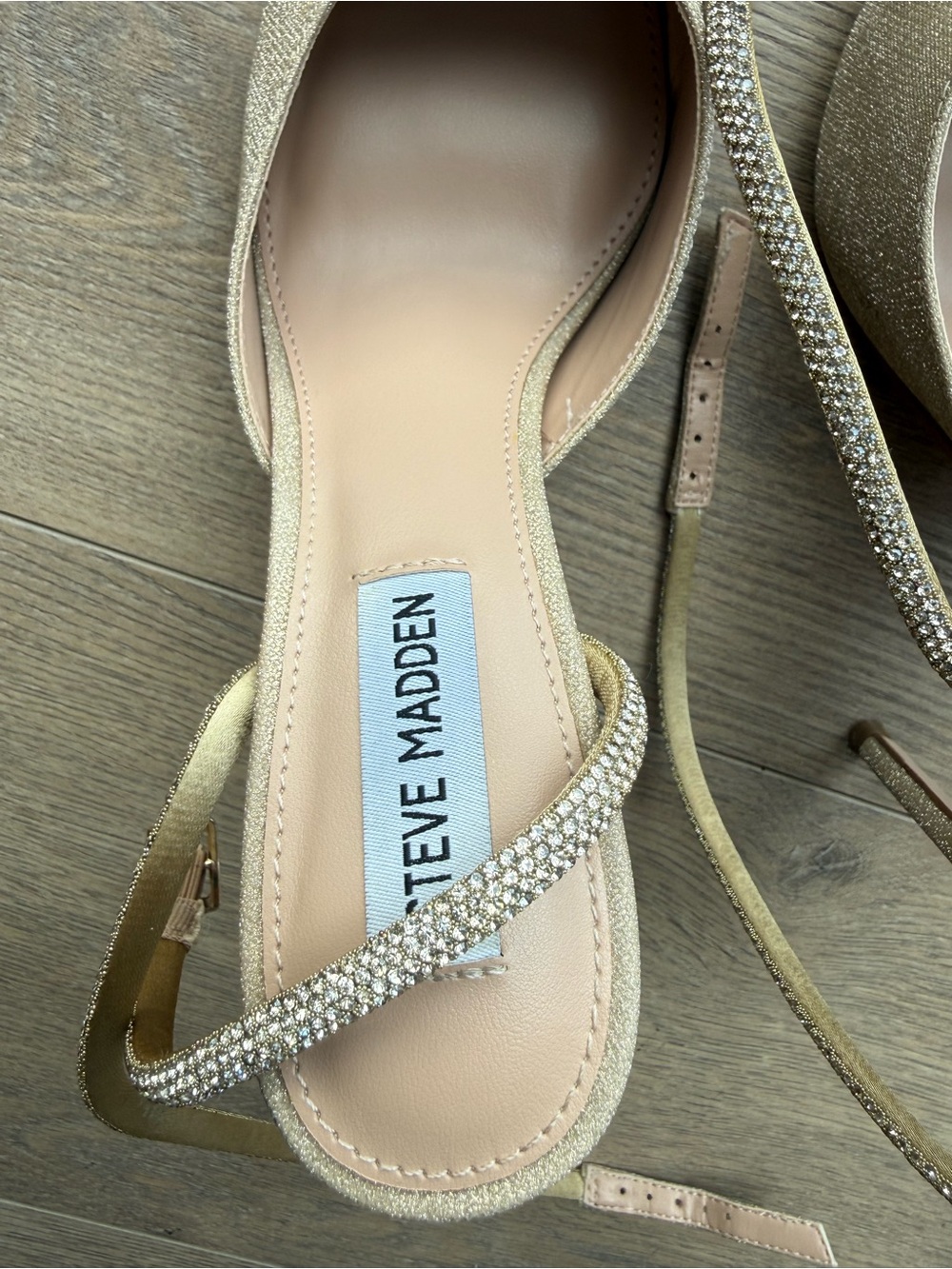 Steve Madden Champagne Jeweled Pointed-Toe Ankle-Strap Pumps - Picture 9 of 10